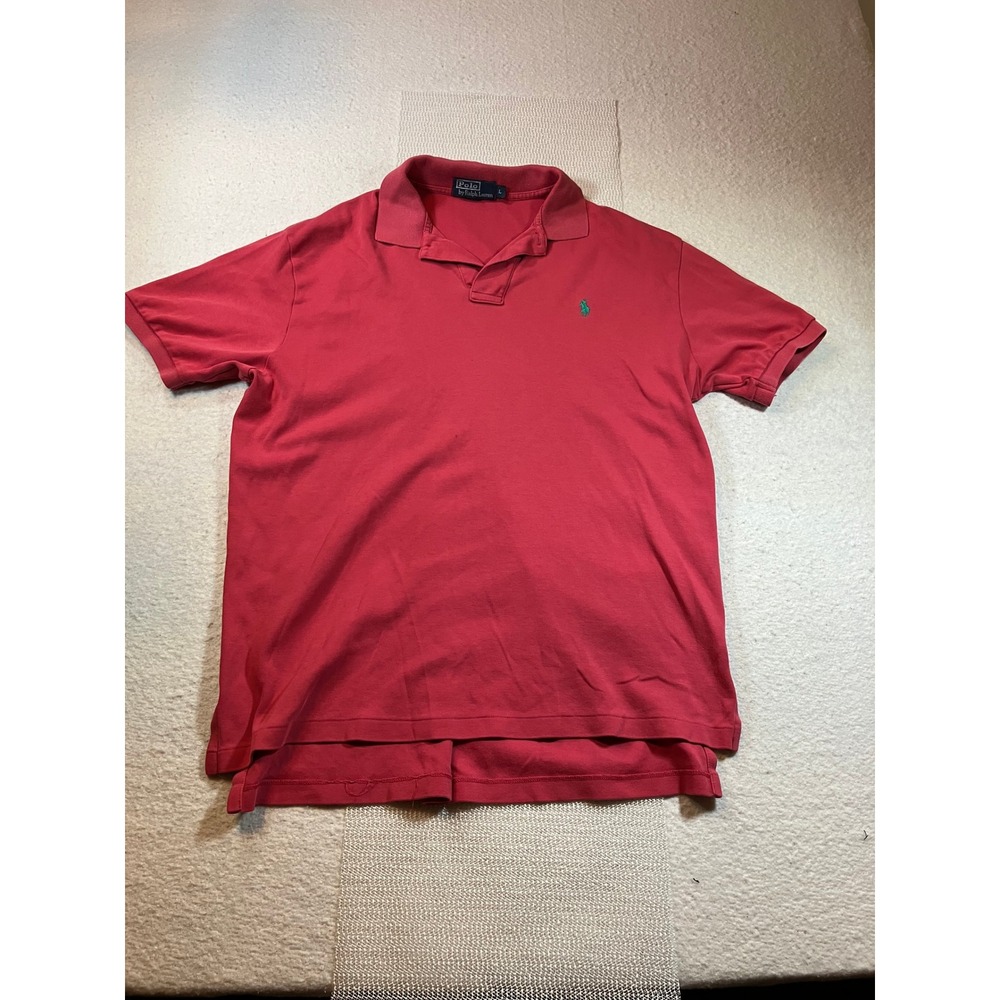 Polo Ralph Lauren Dark Pink Green Pony Mens Size L Short Sleeve Pique Shirt‎